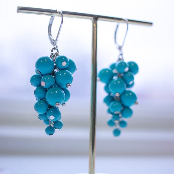 Dangly Teal Cluster Earrings - Picture 2 of 5